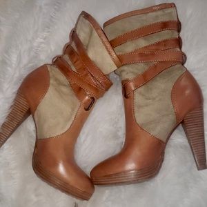 Frye Harlow Canvas/Leather Multi-strap Heel Boot